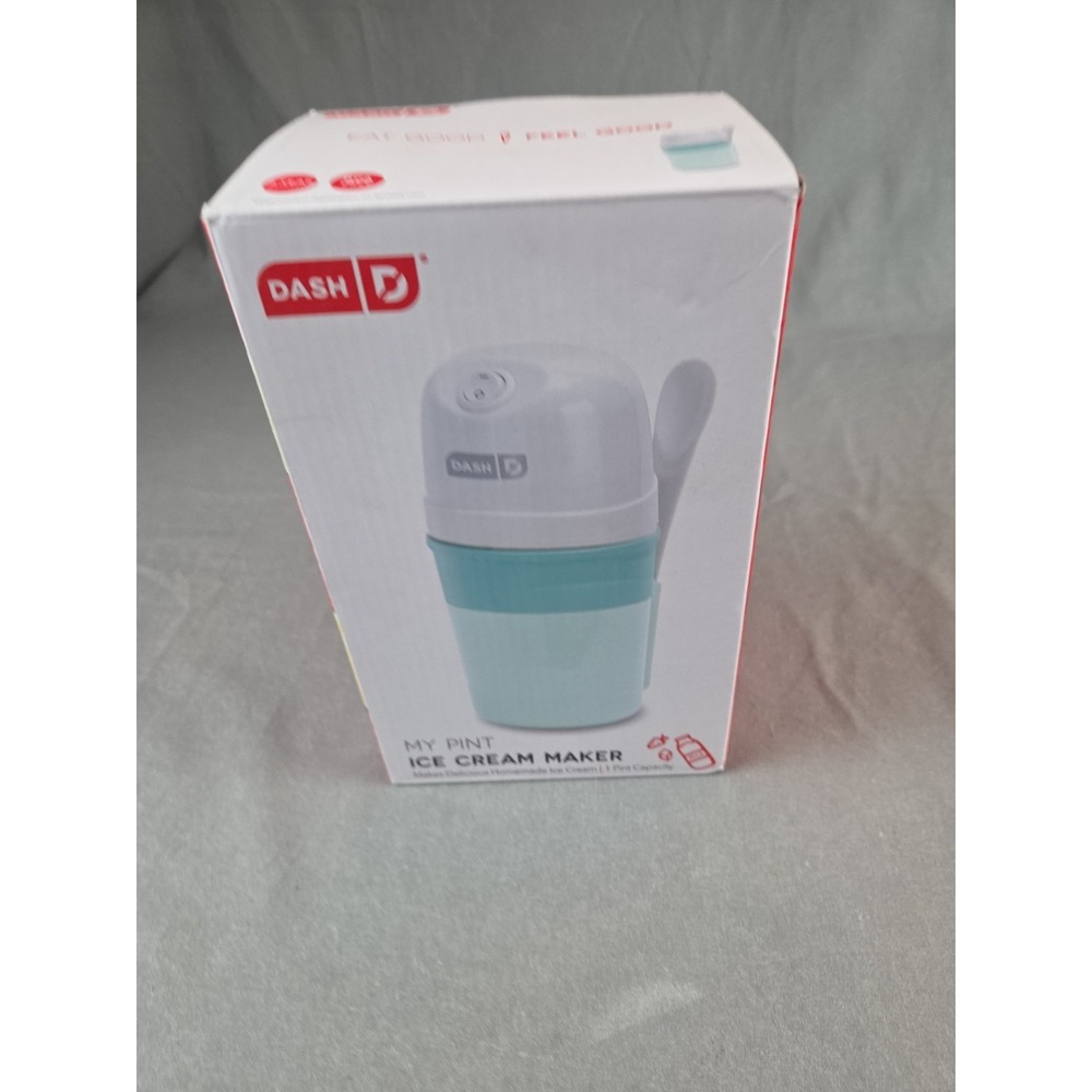 Dash My Pint Ice Cream Yogurt Sorbet Maker Aqua & White With Mixing Spoon New